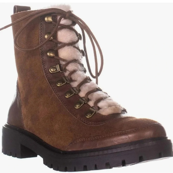 New LUCKY BRAND Leather WOOL Lace Up Zipper Hiking Ilianna Boots Size 41 9.5 - Picture 1 of 14